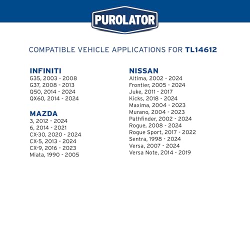 Purolator TL14612 PurolatorTECH Spin On Oil Filter Compatible With Nissan Altima, Rogue, Sentra, Murano, Versa, Maxima, Mazda 3, CX-5, CX-9, CX-30, 6, INFINITI QX60 and Q50