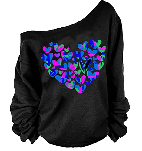 Image of MAGICMK Woman's Sweatershirt Lips Print Causal Blouse Off The Shoulder Long Sleeve Loose Slouchy Pullover Plus Size Tops