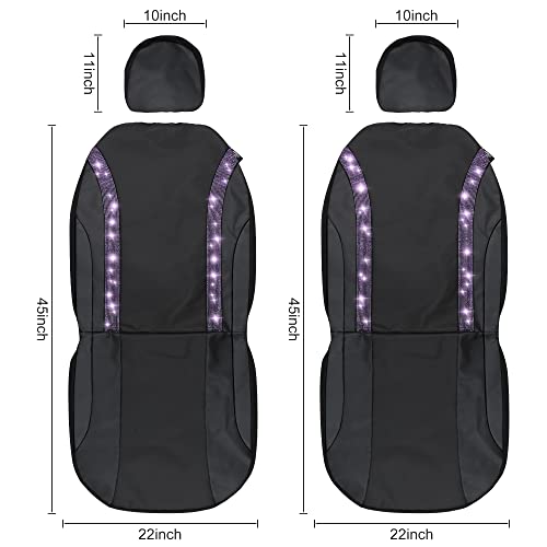 Pariitadin Bling Leather Car Seat Covers 2 Front Seats For Cute Women Girl, Shining Rhinestone Breathable Automotive Seat Covers For Cars, Universal Fit Most Cars Sedans Suvs Trucks(Purple Diamond) #TOP6
