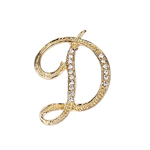 BeeGift Letter Brooch Pins Initial Rhinestone Brooch for Women Crafts,Rhinestone Crystal Lapel Pin Brooches Gold A-Z 26 Letters