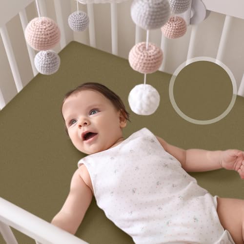 Image of Mindsoft 2 Pcs Gingham Khaki Crib Sheet Set 52 x 28 x 8 Inches Baby Sheet Newborn Bedding Nursery Crib Sheets for Girl Boys Baby Gifts for Toddler Mattresses