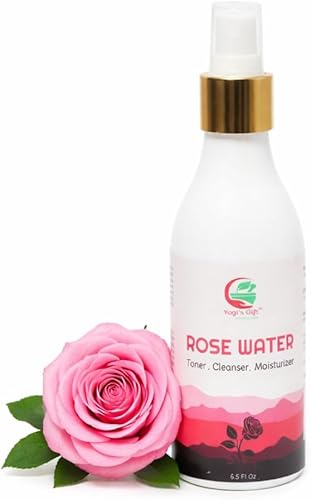 Yogi's Gift - Agua de rosas 100% pura, 6.5 onzas líquidas, para rostro y cabello, sin alcohol y sin colorantes artificiales