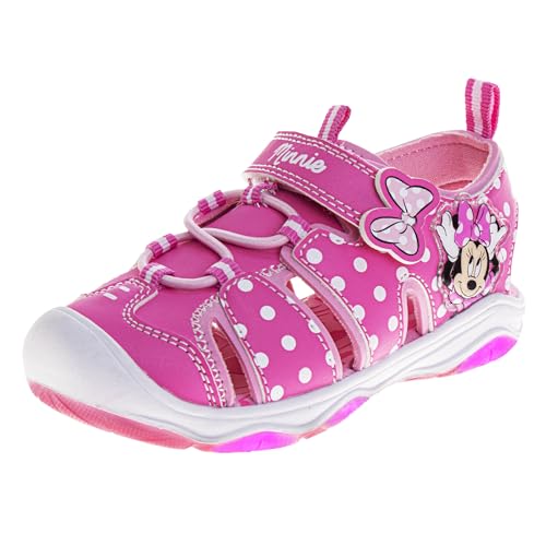 Disney Girls Minnie Mouse Sandals LED Light Up Water Shoes - SlipOn Waterproof Adjustable Strap Character Slides (OpenToe/ClosedToe) (Toddler/Little Kid)