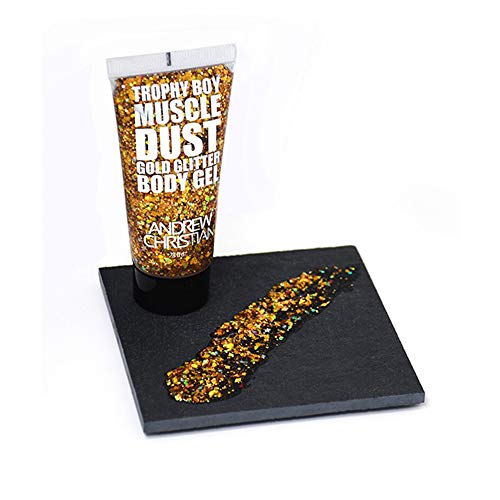 Andrew Christian Trophy Boy Muscle Dust Body Glitter Gel - Gold | Holographic Fine and Chunky Glitter For Body, Face, Hair, Nails | Perfect for Halloween, Pride, Rave, Party, & Festival Makeup 38 ml - Thumbnail 6