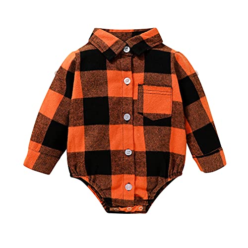 HAPPYMA Newborn Baby Boy Girls Plaid Outfit Flannel Romper Tops Infant Long Sleeve Button Down Plaid Casual Bodysuit Clothes