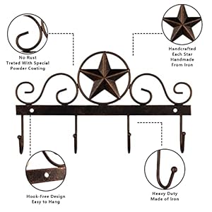 Metalbarnstarkeyrackholderwallmountedmetaldecorative10vintagekeywith4hooksdarkbrownwesternhomewalldecor Urban Country Home Decor Metal barn star key rack holder wall mounted metal decorative 10 vintage key with 4 hooks dark brown western home wall decor urban country home decor