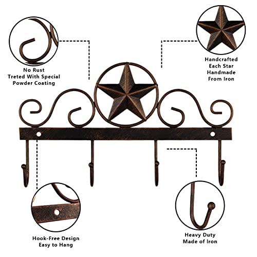 Metalbarnstarkeyrackholderwallmountedmetaldecorative10vintagekeywith4hooksdarkbrownwesternhomewalldecor Urban Country Home Decor Metal barn star key rack holder wall mounted metal decorative 10 vintage key with 4 hooks dark brown western home wall decor urban country home decor