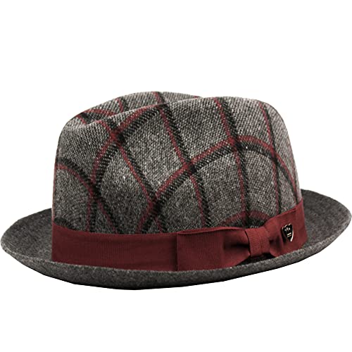Men’s Classic Fashion Short Brim Trilby Structured Gangster Fedora Hat with Band (Charcoal/Burgundy, Large-X-Large)