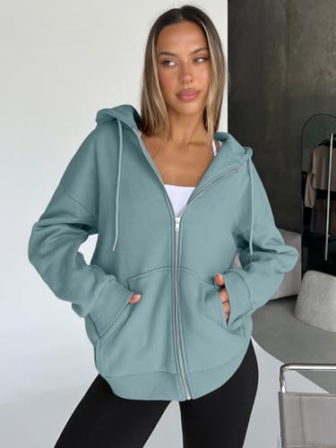 Image of Trendy Queen Womens Zip Up Hoodies 2026 Oversized Sweatshirt | Spring Fall Layering Jacket with Pockets, Casual Track Outfits, Cozy Fleece Winter Clothes