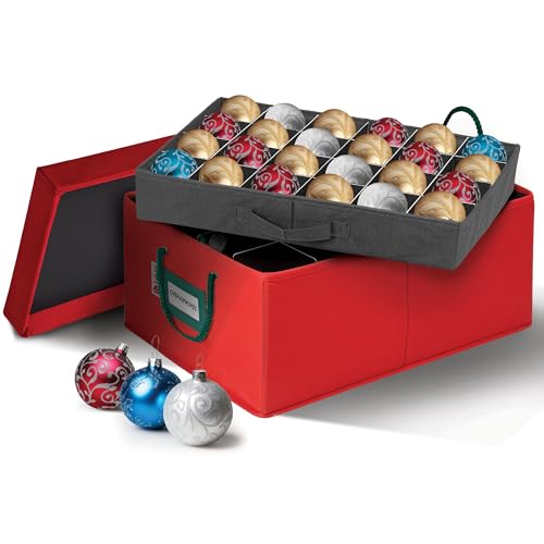 HOLDN’ STORAGE Christmas Ornament Storage Container Box with Dividers – Convenient Durable 2 Individual Removable Trays Fits Up to 48-3” Ornaments.