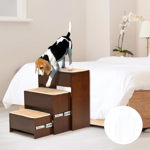 Barpor Dog Steps for Bed, 21 Inch Foldable Pet Stairs, Wooden Furniture Style Cat Stairs for Couch, No Installation 3 Tier