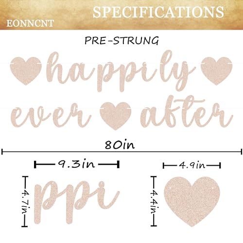 Image of Pre-Strung Happily Ever After Banner - Rose Gold Glitter Bachelorette Bridal Engagement Party Decoration Supplies, Bachelorette Wedding Party Banner for Engagement, Bridal Shower, Wedding Party Photo Booth Props