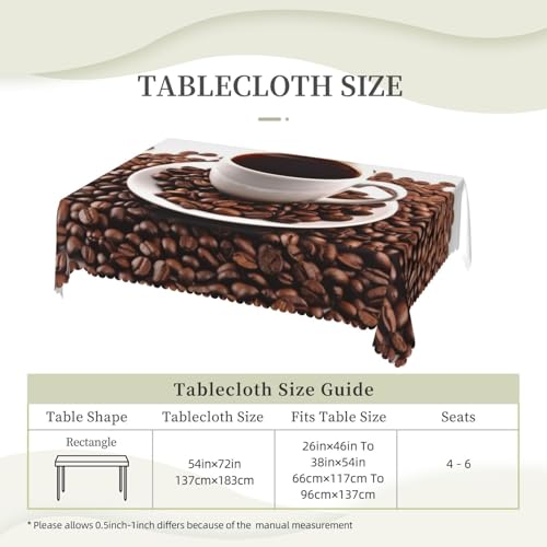 Nappe rectangulaire 137 x 183 cm lavable imprimé tasse et grains de café pour table rustique - 7