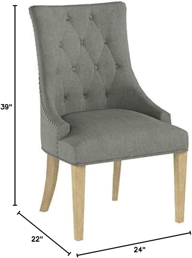 Roundhill Furniture Button Tufted Solid Wood Wingback Hostess Chairs with Nail Heads, Set of 2, Grey