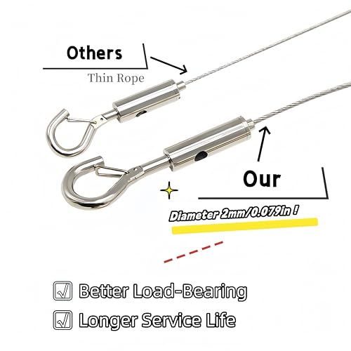Image of 1Pack Picture Hanging Wire with Adjustable Hooks,2m*2mm Heavy Duty Mirror Hanging Wire for Picture Mirror and Flowerpot Lamp,Hold Up to 66LBs.SATONBEYI