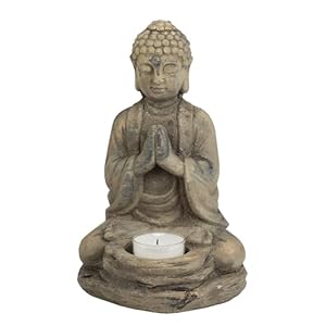 Biedermann & Sons Gray Stone Buddha Tea Light Holder, Light Gray with Gold Highlights, 6 Inch Wide x 8 Inch Tall, Decorative Tealight Accent for Calm Home Decor