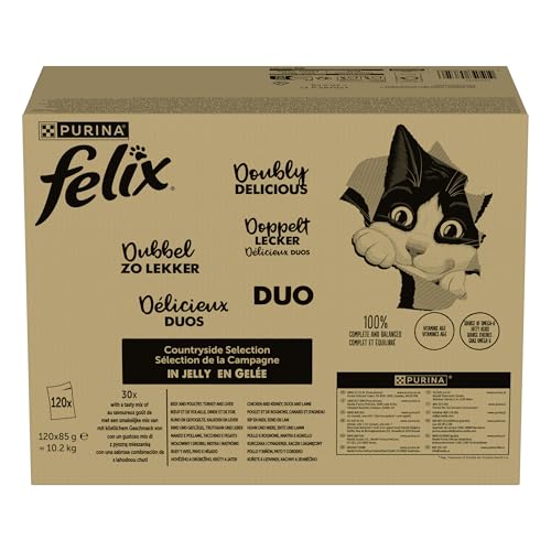 FELIX So gut wie es aussieht Doppelt Lecker Katzenfutter nass in Gelee, Sorten-Mix, 120er Pack (120 x 85g)