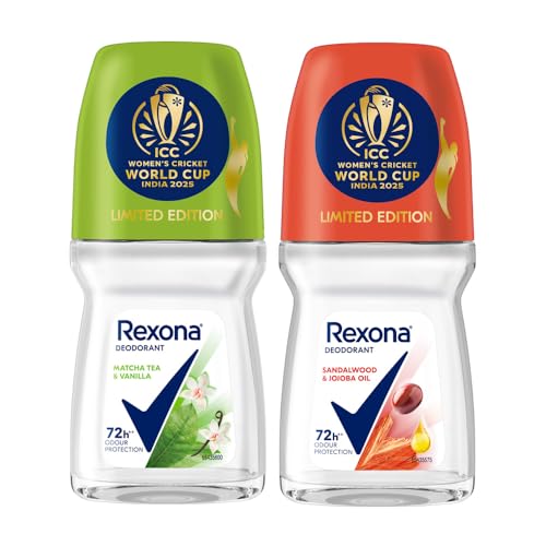 Image of Rexona Matcha Tea & Vanilla and Sandalwood & Jojoba Oil Antiperspirant Roll-On | for Women | Limited Edition Pack - ICC Women's Cricket World Cup India 2025 |50 ML (Pack of 2)