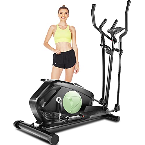 FUNMILY E970 Elliptical Trainers, Magnetic Eliptical Exercise Machines with Pulse Rate Grips, Compact Elliptical Training Equipment with LCD Monitor, 390 LB Max Weight