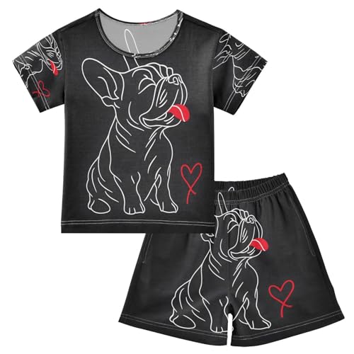 ALAZA Bulldog Black Hiptser Pajamas Set Short Sleeve Cotton Sleepwear Summer Pjs 2 Piece 5-14Y