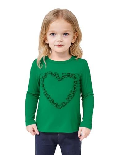 Haloumoning Toddler Girls Ruffle Heart T-Shirts Baby Kids Cute Long Sleeve Top Tees 3-10 Years Green