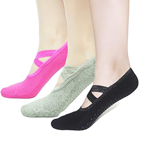 Meias Pilates Yoga Barre Ballet para Mulheres - Elutong 1-3 pares de pantufas aderentes antiderrapan