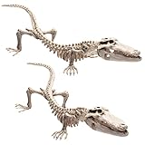 Crocodile Skeleton Halloween Decoration (2 Pack) 20' Long- Weather Resistant for Indoor Outdoor Use- Upgrade Your Fall Lawn Graveyard- Haunted House Cemetery Party Props, Trick-or-Treat Cemetary Decor