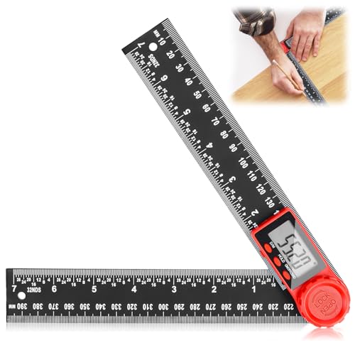 Rotierender Winkelmesser Digital 360°, 200 mm Winkellehre mit Lcd Anzeige,HOLD und Feststell Funktion, 2 in 1 Digitaler Winkelmesser für Maschinenbau,Holzbearbeitung,Bauwesen und Messung,Schwarz