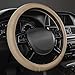 CAR PASS Classical Leather Automotive Universal Steering Wheel Covers,Universal Fit for Suvs,Trucks,Sedans,Cars,Vans(Beige)