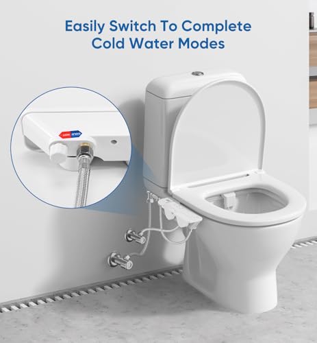 Image of Ultra-Slim 3-in1 Bidet, Warm Water, Self-Cleaning, Posterior&Feminine Wash-(Retractable Dual Nozzles), Non-Electric Bidet Attachment for Toilet Seat, Adjustable Water Pressure, Stainless Steel Inlet