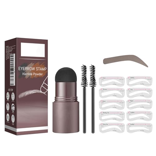 Clawrex Wasserdicht Augenbrauenstempel, Augenbrauen Schablone Set, Augenbrauenpuder mit 10 Wiederverwendbares Augenbrauen Schablonen Stempel, Lang Anhaltend Natürlich, Multifunktional(Dunkelbraun)