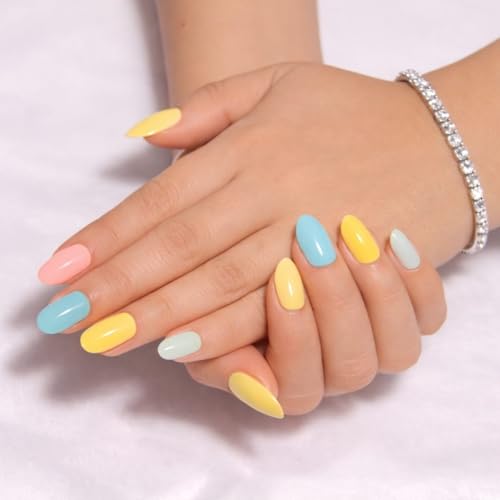 Image of Reusable Artificial Nails with Glue and Kit (Multicolor Pop - Long Alond)