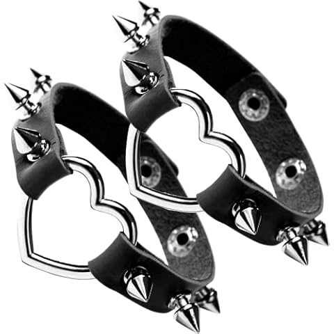 Manfnee Leather Studded Bracelet Punk Spike Rivet Cuff Metal Wristband for Men Women Snap Button Cover