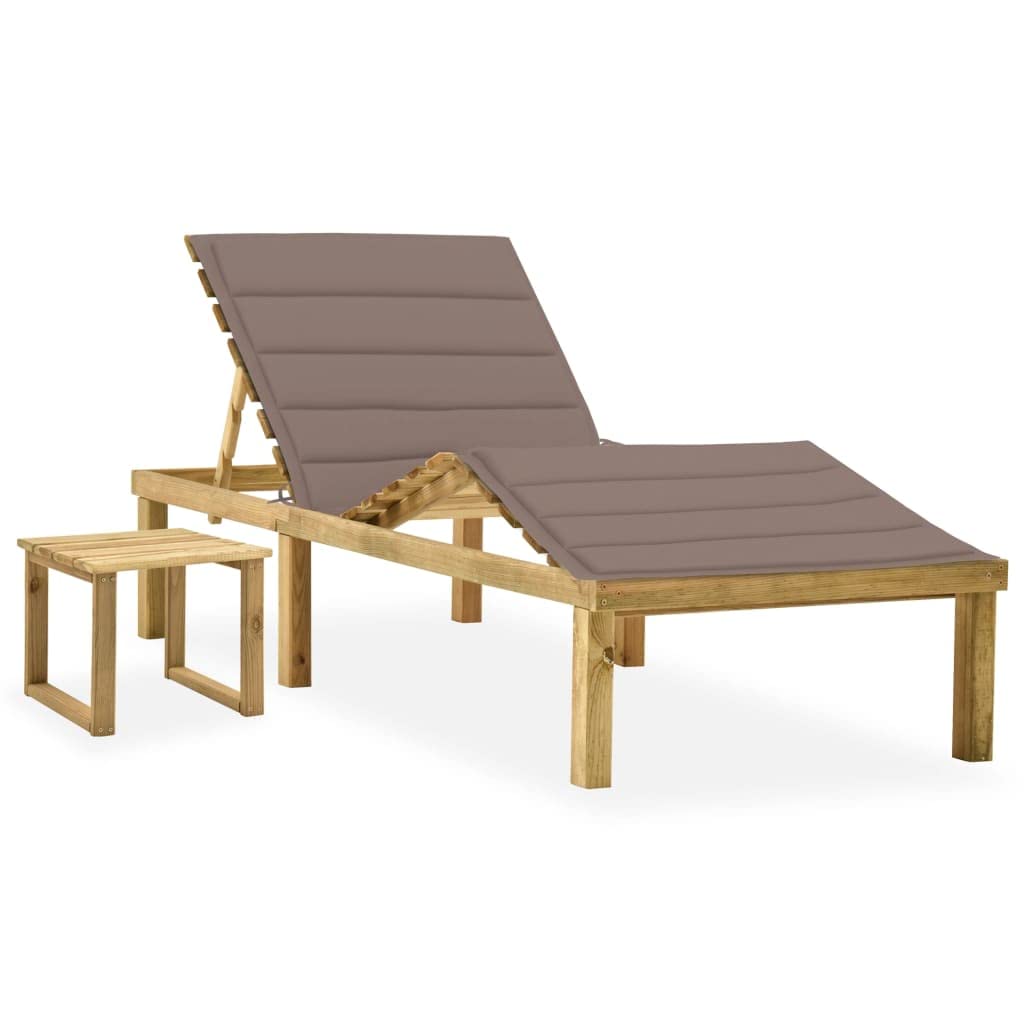 Chaise longue en bois imprégné et coussin haut de gamme pour l'extérieur