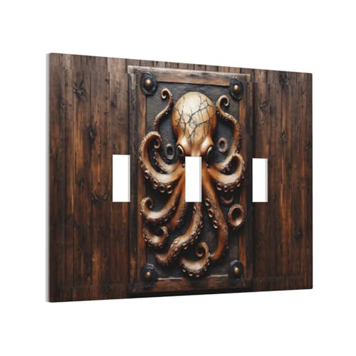 Decorative Light Switch Cover Plate Vintage Octopus 3 Gang Wall Plate Oversized Triple Toggle Switch Cover Plate Jumbo Faceplate for Bedroom Home Decor