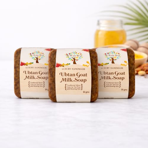 Image of Luxury Handmade Ubtan Goat Milk Soap, Saffron, Neem, Sandalwood & Rose Petals, Traditional Ayurvedic Care for Tan Removal, Deep Cleansing and Glowing Skin, 50 gms, Pack of 3