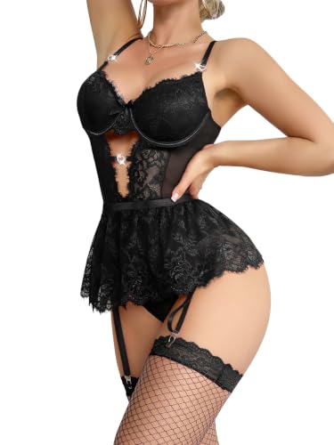 Image of Lilosy Sexy Lingerie Set 3 Piece Women Corset Bodysuit Skirt