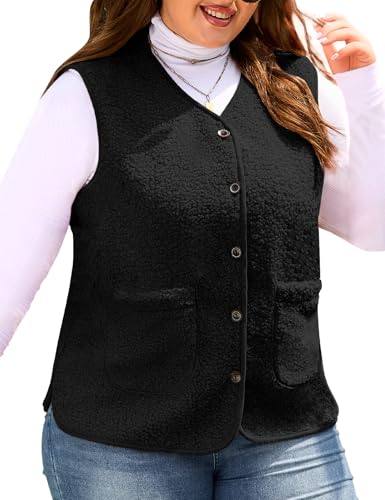 Yuson Girl Gilet Femme sans Manche Grande Taille Manteau en Polaire Hiver Chaude Fourrure Bouton Veste Chic Chaud Waistcoat Court Elegant Gilets Sherpa...
