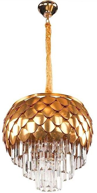 Image of BASLASH Gold Crystal 400mm Pineapple Chandelier Dining Room Chandelier Light fixtures Modern Chandeliers for Dining Room Small Pendant Light Fixture for Living Room Foyer Kitchen Island Entryway