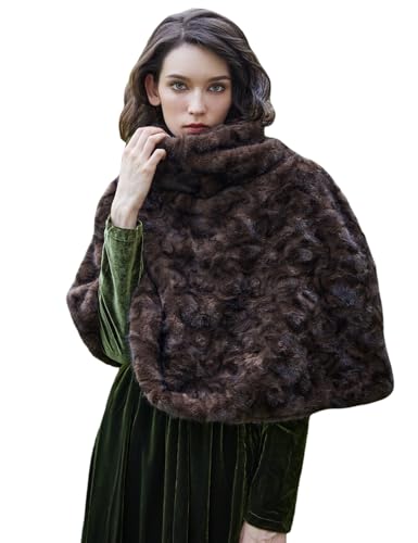 BEAUTELICATE Women Short Cape Faux Mink Fur Shawl Pullover Cowl Neck Medieval Short Tops