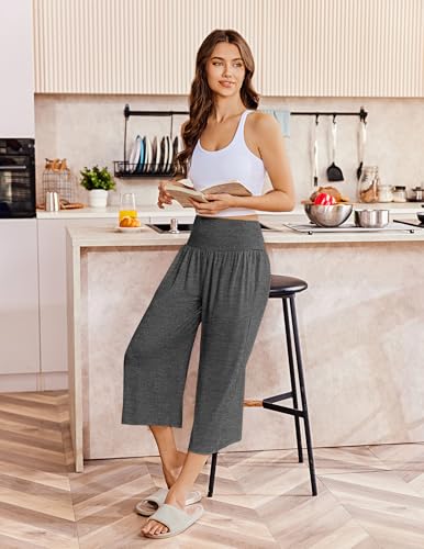 Image of Ekouaer 2 Pack Womens Pajama Pants 2026 Wide Leg Capri Yoga Pants Lounge Comfy Sleep Pj Bottoms with Pockets