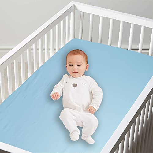Bloomstar Baby Crib Fitted Sheet Poplin Natural Cotton For Standard Crib &Toddler Mattress Sheet Cover 28X52 Solid Blue Boy Premium Percale Soft Nursery Kids Bed Sheet Cot Protect Cover Breathable #TOP4