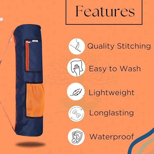 Image of Yoga Mat Cover Bag with Adjustable Shoulder Strap Waterproof Yoga Mats Carry Bags fit for 4mm to 8 mm Yoga Mat for Women and Men Zipper Mats Bag's for Meditation Mat (Blue-Orange)