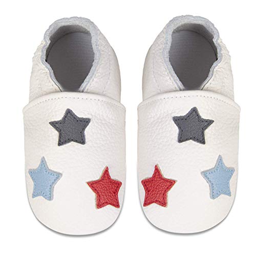 MAECKI Baby Weicher Leder Lauflernschuhe Junge Mädchen Krabbelschuhe Kleinkind Babyhausschuhe Rutschfesten Wildledersohlen