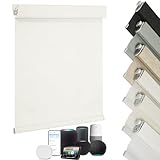 Changshade Custom Cut No-Drill Blackout Roller Shades, Motorized 100% Room Darkening Premium Blinds Renter-Friendly Full Light Blocking Shades for Bedroom, Kids Room & Home Theater, Stripe Beige