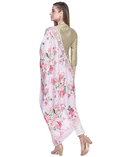 Image of DUPATTA BAZAAR Woman's Baby Pink & Multicoloured Printed Muslin Dupatta