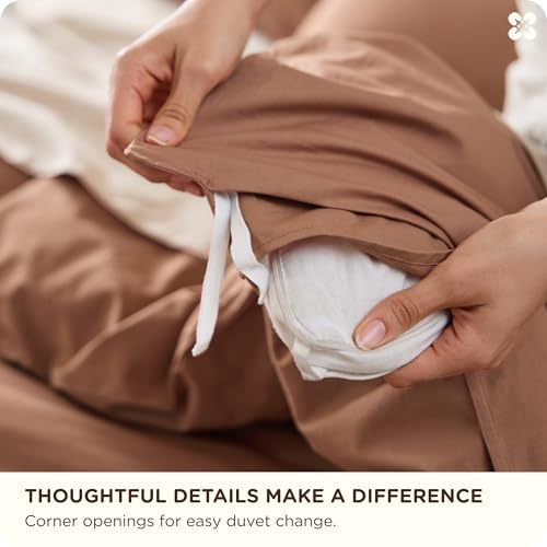 Bedsure Cotton Duvet Cover Full - Luxury Slub Weave 100% Cotton Duvet Cover with a Linen Like Textured, Easy Change Durable Bedding, Mocha Mousse, 80" x 90"