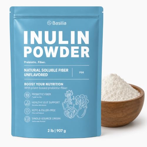 Basilia Inulin Powder | Prebiotic Fiber from Agave | Gut Health Support Promotes Digestion Natural Sweetener | Non-GMO Gluten-Free Vegan | Pure Blue Agave Inulin | 2lb Value Pack