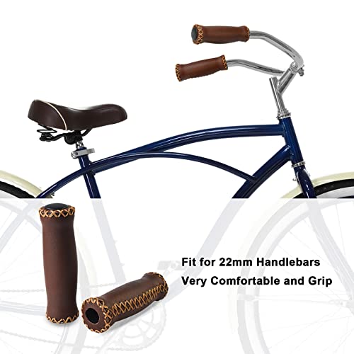 Solodrive Bike Handlebar Grips, Vinyl Leather Grips, Hand-Stitched Beach Cruiser Bike Grips, Fits Most 22.2Mm (7/8") Bicycle Handlebar (Deep Brown) #TOP3