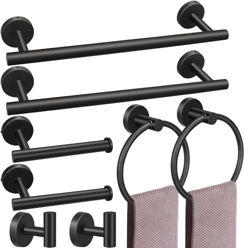 8piecesbathroomtowelracksetincludes2packs236inchtowelbar2packstowelhook2packstowelring2packstoiletpaperholdermatteblackbathroomaccessoriessets  Urban Country Home Decor 8 pieces bathroom towel rack set includes 2 packs 236 inch towel bar 2 packs towel hook 2 packs towel ring 2 packs toilet paper holder matte black bathroom accessories sets  urban country home decor